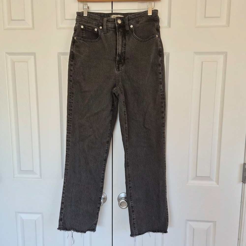 Madewell High Rise Straight Leg Jeans Washed Black Raw Hem Denim Y2K Grunge Boho